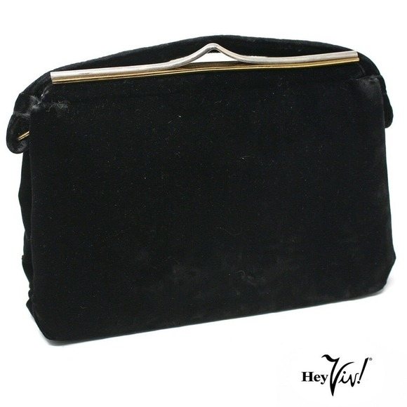 Vintage Black Velvet Cocktail Purse Handbag Lush Feel w Satin Lining - Hey Viv - Picture 1 of 6